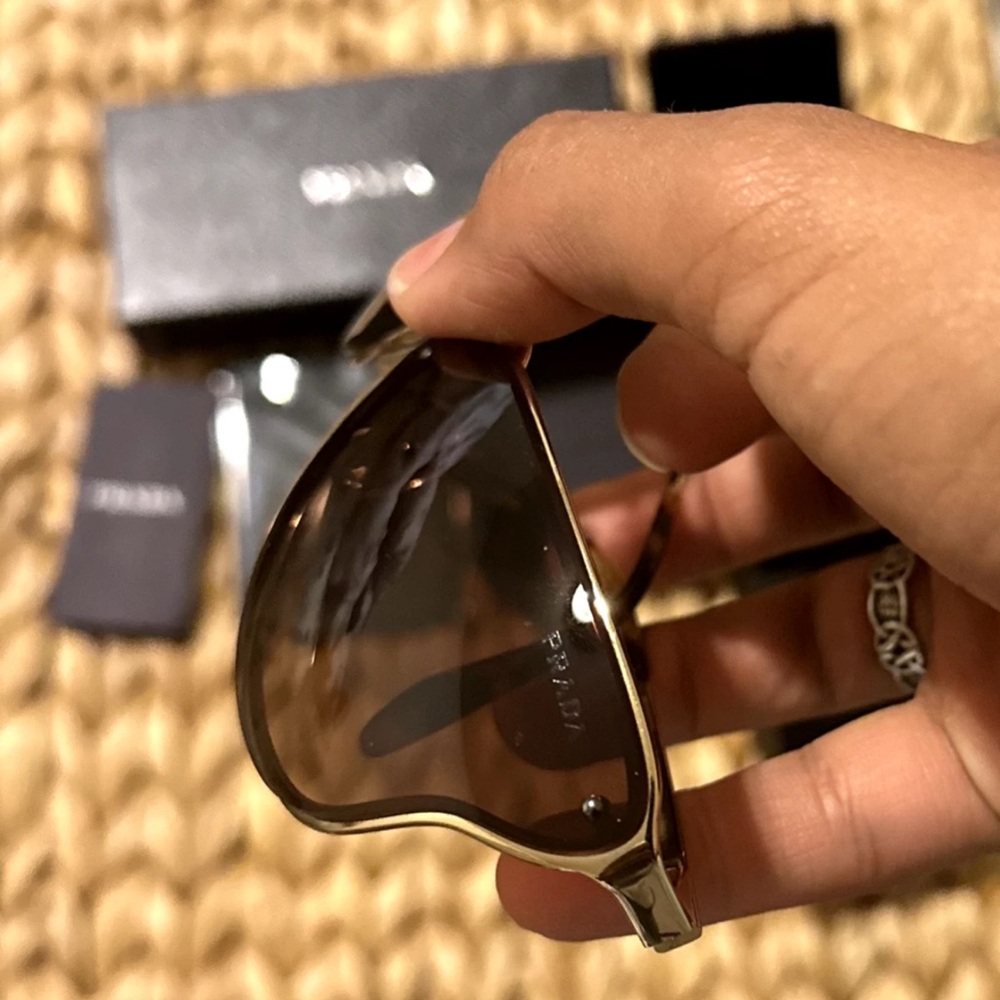 Prada Women's Gold and Black Sunglasses - Picture 8 of 9